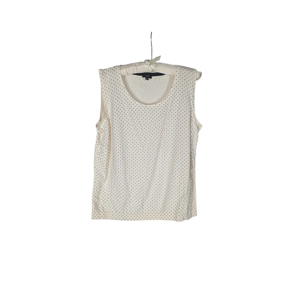 Talbots Sz 2x Women's White Polka Dot Sleeveless Stretch Blouse Classic Preppy